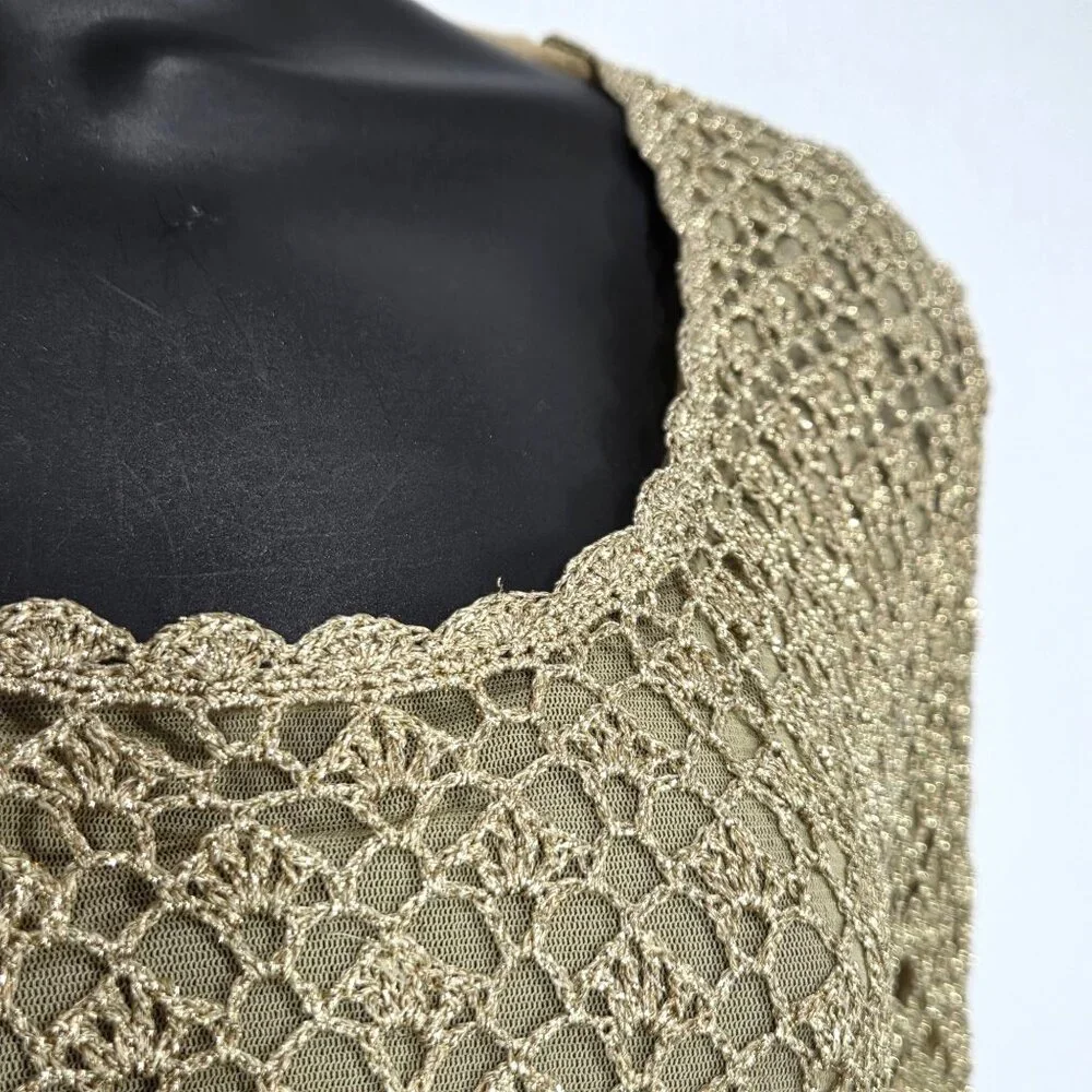 Vintage Cache Top Womens Small Gold Metallic Crochet Knit Mesh Party Y2K